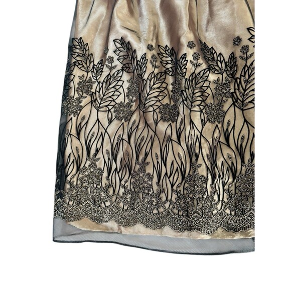 Womens Coldwater Creek Satin Pleated Skirt GoldBlack Embroidered Floral Mesh 16 - Picture 4 of 6